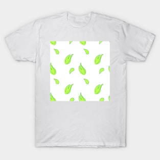 Background illustration white, green leaves, plant, botany, decorative design pattern T-Shirt